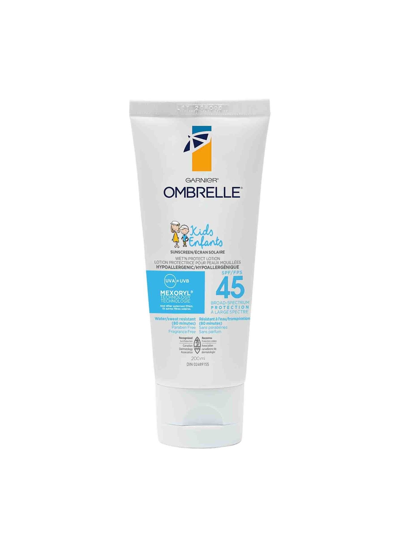 garnier sunscreen ombrelle kids wet n protect cream spf 45 200 ml 0603084572076 t1
